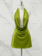 Dressystars Halter Cowl Neck Satin Homecoming Dresses Mini Cocktail Dress