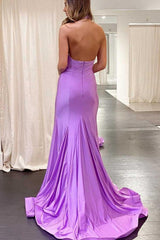 Halter Cross Neck Purple Prom Dress Long Bodycon Evening Dress