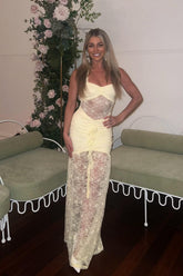 Halter Neck Prom Dress With Corset Top And Sheer Lace Long Skirt Formal Evening Gown