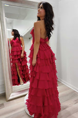 Halter Prom Dress Keyhole Ruffle Tiered Evening Dress With Split