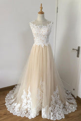 Handmade A Line Tulle Lace Appliqus Long Handmade Wedding Dress Bridal Gown
