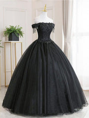 Handmade Ball Gown Wedding Dress Black Tulle Lace Formal Party Dress