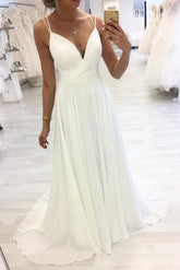 Handmade Beach Wedding Dress Simple White Chiffon Long Bridal Gown