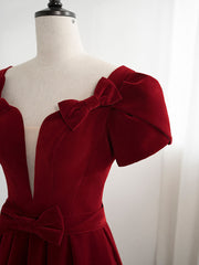 Handmade Bridesmaid Dress A Line Burgundy Long Velvet Wedding Guest Dress