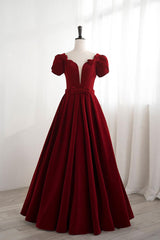 Handmade Bridesmaid Dress A Line Burgundy Long Velvet Wedding Guest Dress