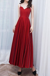 Handmade Bridesmaid Dress A Line Satin Burgundy Tea Length Wedding Guest Dress