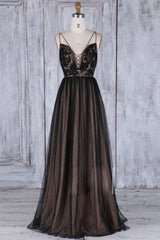 Handmade Bridesmaid Dress Black V Neck Lace Tulle Long Wedding Guest Dress
