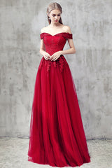 Handmade Bridesmaid Dress Burgundy Tulle Lace Off the Shoulder Wedding Guest Dress