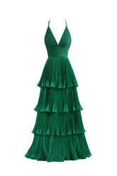 Handmade Bridesmaid Dress Dark Green A Line Tiered Floor Length Chiffon Wedding Guest Dress