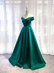 Handmade Bridesmaid Dress Green Satin Off the Shoulder Long Wedding Guest Dress