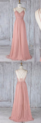 Handmade Bridesmaid Dress Pink Chiffon Lace Long Wedding Guest Dress