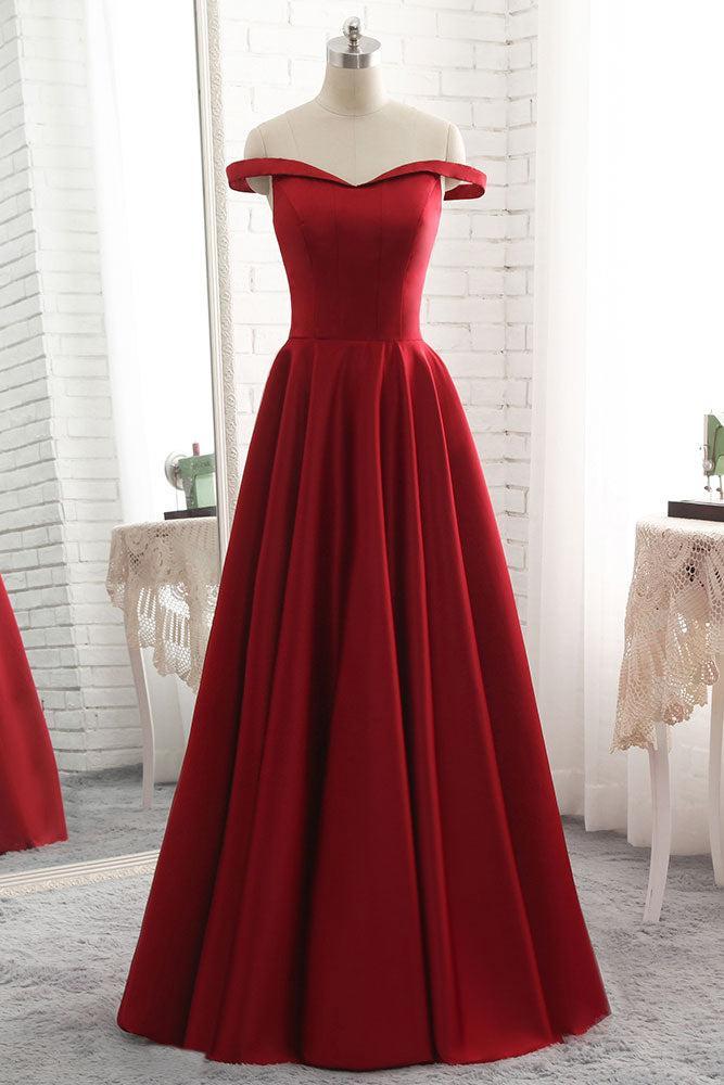 Handmade Bridesmaid Dress Simple Burgundy Off the Shoulder Long Wedding Guest Dress