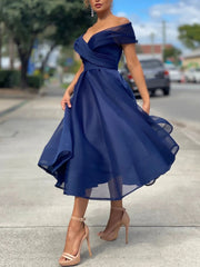 Handmade Bridesmaid Dress Simple Burgundy Tulle Off the Shoulder Wedding Guest Dress