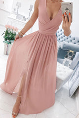 Handmade Bridesmaid Dress Simple Chiffon Pink Long Wedding Guest Dress