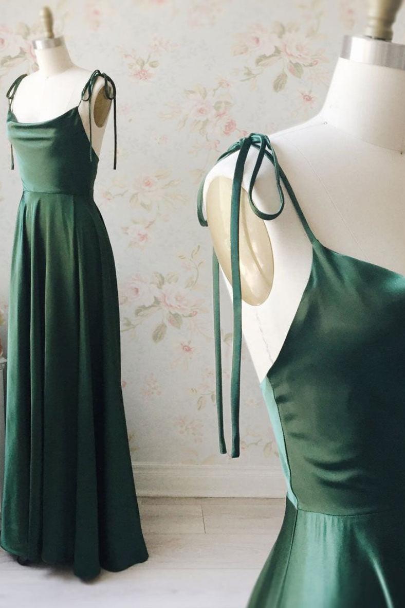 Handmade Bridesmaid Dress Simple Green Satin Long Wedding Guest Dress