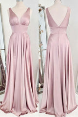 Handmade Bridesmaid Dress Simple Pink Satin Long Wedding Guest Dress