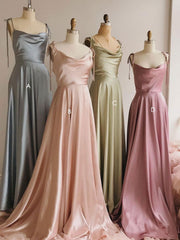 Handmade Bridesmaid Dress Simple Satin A Line Long Wedding Guest Dress