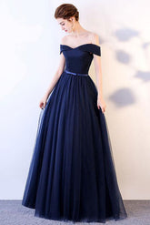 Handmade Bridesmaid Dress Simple Sweetheart Tulle Dark Blue Long Wedding Guest Dress