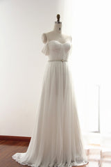 Handmade Bridesmaid Dress White Sweetheart Neck Chiffon Long White Wedding Guest Dress