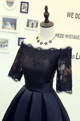 Handmade Bridesmaid DressBlack Lace Short Homecoming Dress Wedding Guest Dress