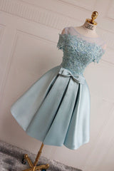 Handmade Bridesmaid DressBlue Lace Short Wedding Guest Dress