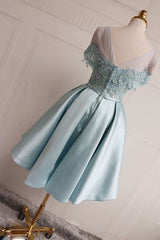 Handmade Bridesmaid DressBlue Lace Short Wedding Guest Dress