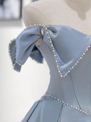 Handmade Bridesmaid DressBlue Satin Long A Line Wedding Guest Dress
