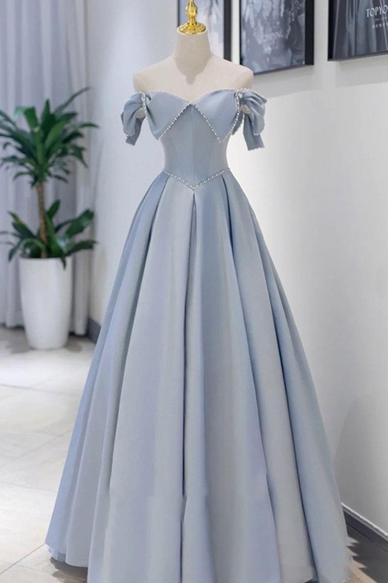 Handmade Bridesmaid DressBlue Satin Long A Line Wedding Guest Dress