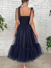 Handmade Bridesmaid DressDark Blue Tulle Short Wedding Guest Dress