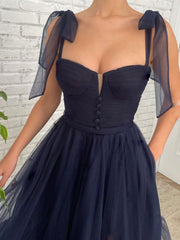 Handmade Bridesmaid DressDark Blue Tulle Short Wedding Guest Dress