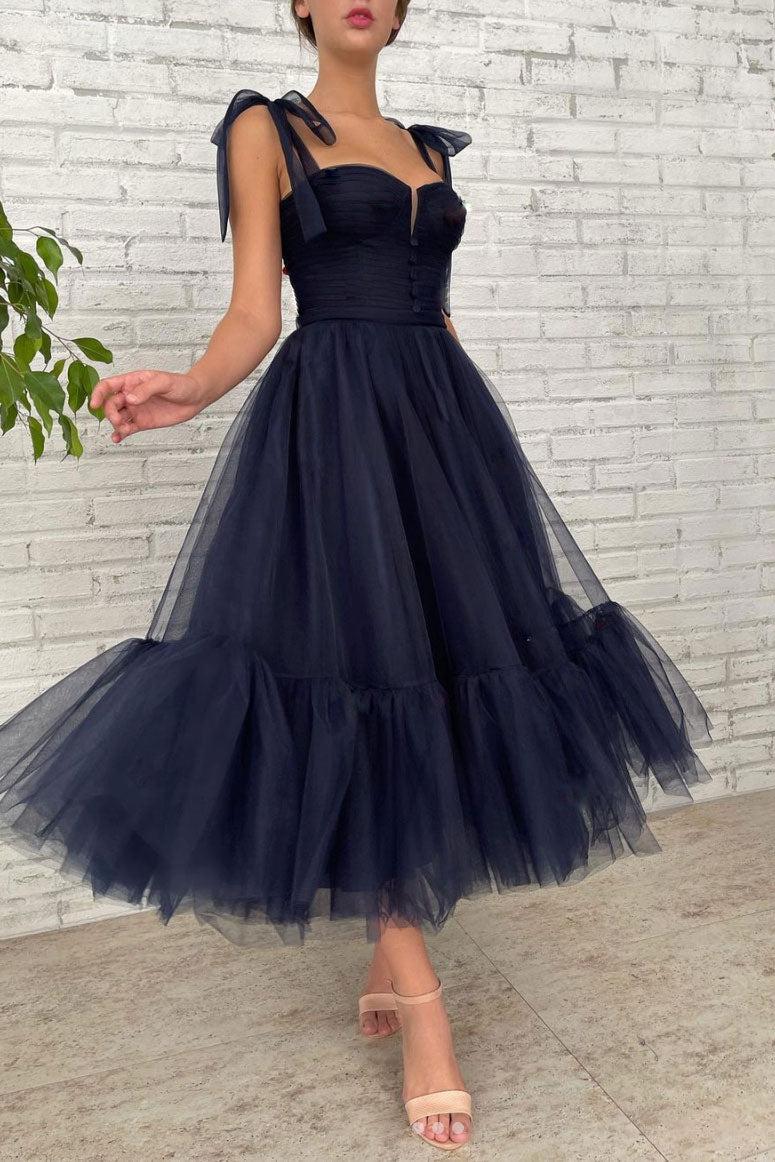 Handmade Bridesmaid DressDark Blue Tulle Short Wedding Guest Dress