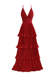 Handmade Bridesmaid DressDark Green A Line Tiered Floor Length Chiffon Wedding Guest Dress