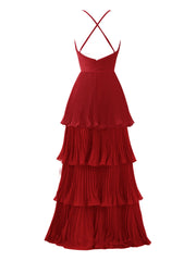 Handmade Bridesmaid DressDark Green A Line Tiered Floor Length Chiffon Wedding Guest Dress