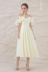 Handmade Bridesmaid DressLight Yellow Satin Short Wedding Guest Dress