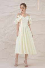 Handmade Bridesmaid DressLight Yellow Satin Short Wedding Guest Dress