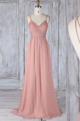 Handmade Bridesmaid DressPink Chiffon Lace Long Wedding Guest Dress