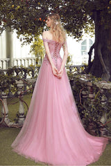 Handmade Bridesmaid DressPink Off the Shoulder Lace Tulle Long Wedding Guest Dress