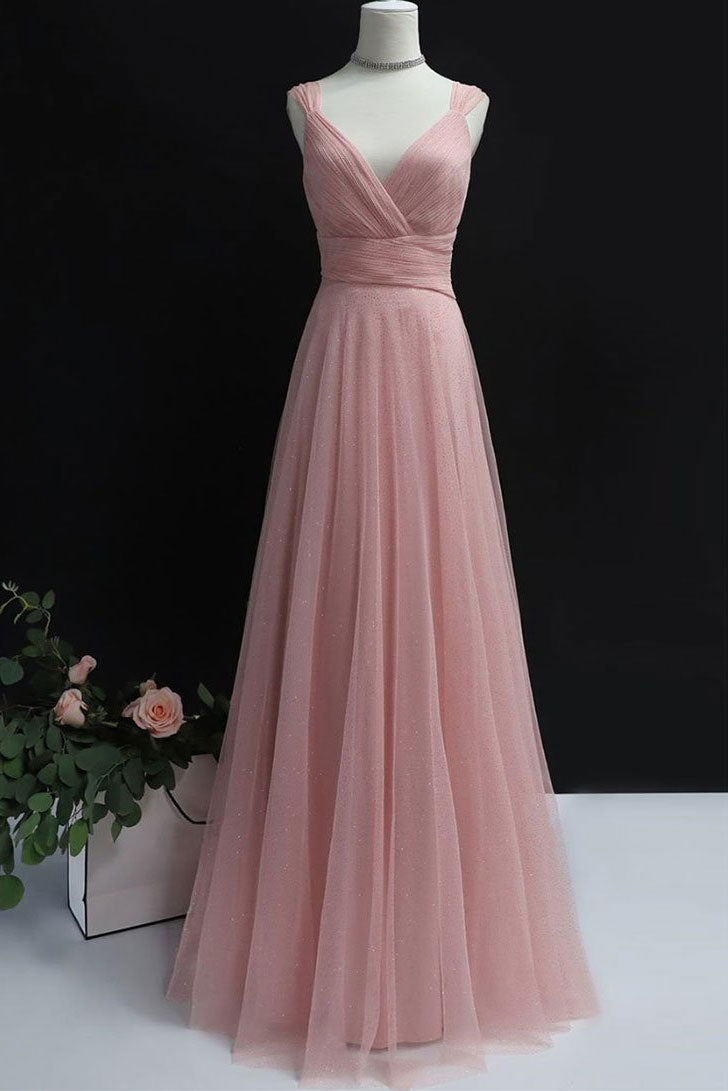 Handmade Bridesmaid DressPink Tulle Long Wedding Guest Dress