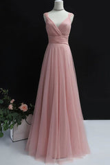 Handmade Bridesmaid DressPink Tulle Long Wedding Guest Dress