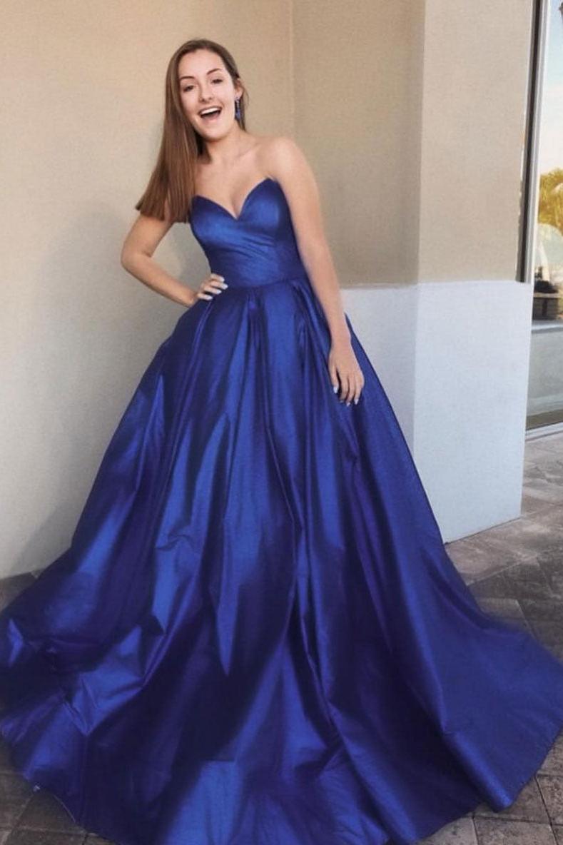Handmade Bridesmaid DressRoyal Blue Satin Long A Line Wedding Guest Dress