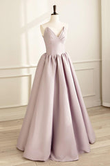 Handmade Bridesmaid DressSimple A Line Satin Pink Long Formal Wedding Guest Dress