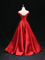 Handmade Bridesmaid DressSimple A Line Satin Red Long Wedding Guest Dress