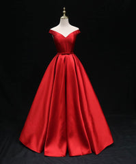 Handmade Bridesmaid DressSimple A Line Satin Red Long Wedding Guest Dress