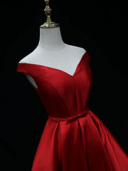 Handmade Bridesmaid DressSimple A Line Satin Red Long Wedding Guest Dress