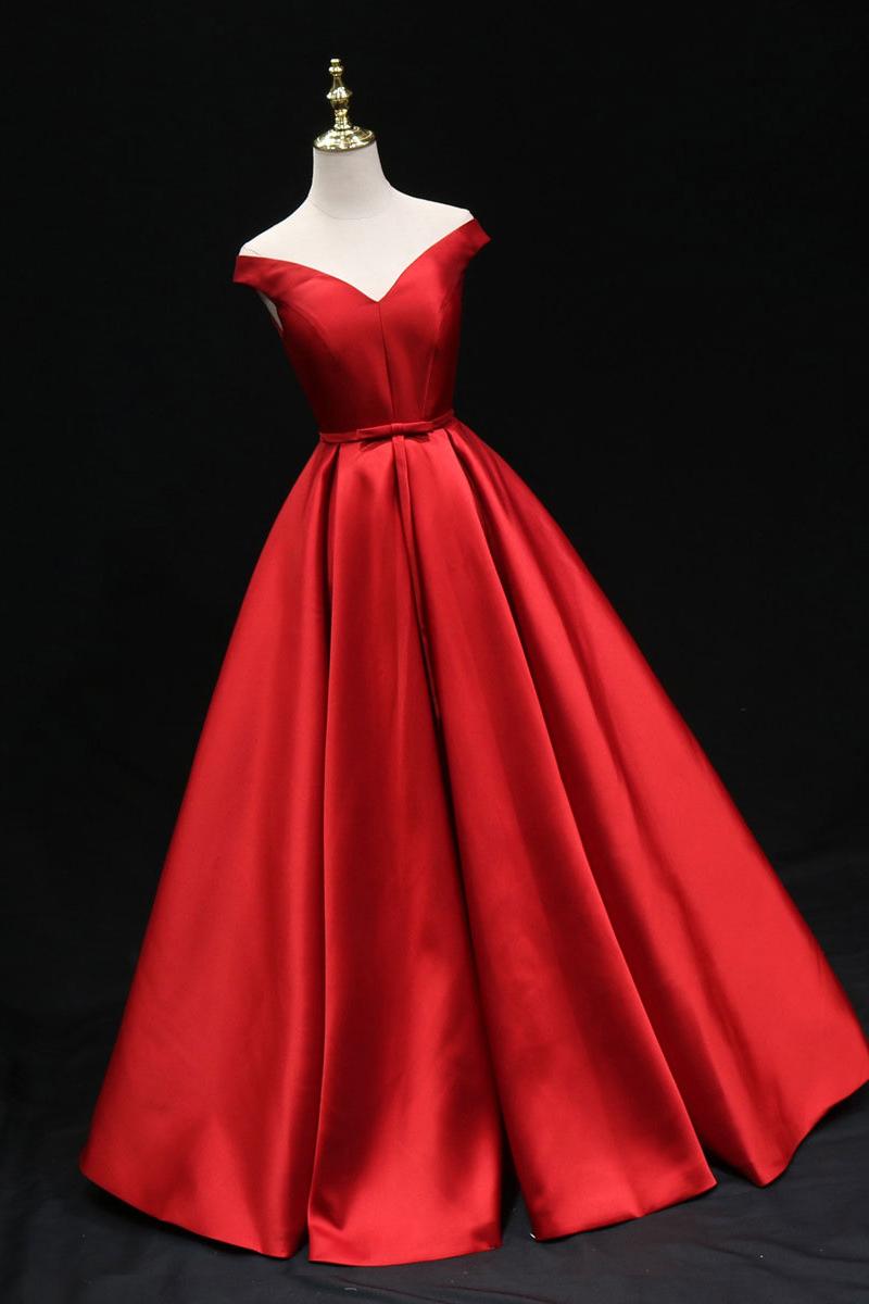 Handmade Bridesmaid DressSimple A Line Satin Red Long Wedding Guest Dress
