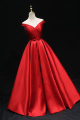 Handmade Bridesmaid DressSimple A Line Satin Red Long Wedding Guest Dress