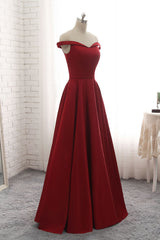 Handmade Bridesmaid DressSimple Burgundy Off the Shoulder Long Wedding Guest Dress