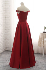 Handmade Bridesmaid DressSimple Burgundy Off the Shoulder Long Wedding Guest Dress