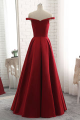 Handmade Bridesmaid DressSimple Burgundy Off the Shoulder Long Wedding Guest Dress