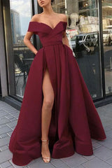 Handmade Bridesmaid DressSimple Burgundy Satin Long Wedding Guest Dress